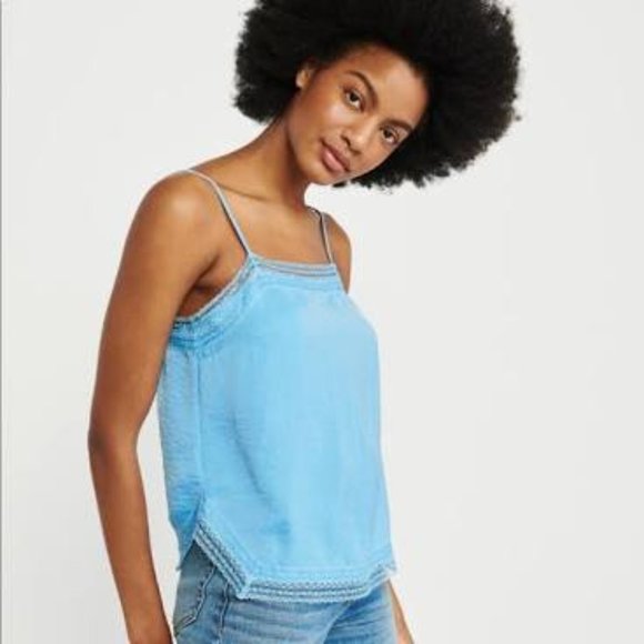 Abercrombie u0026 Fitch | Tops | Af Square Neck Lace Cami Light Blue Med |  Poshmark